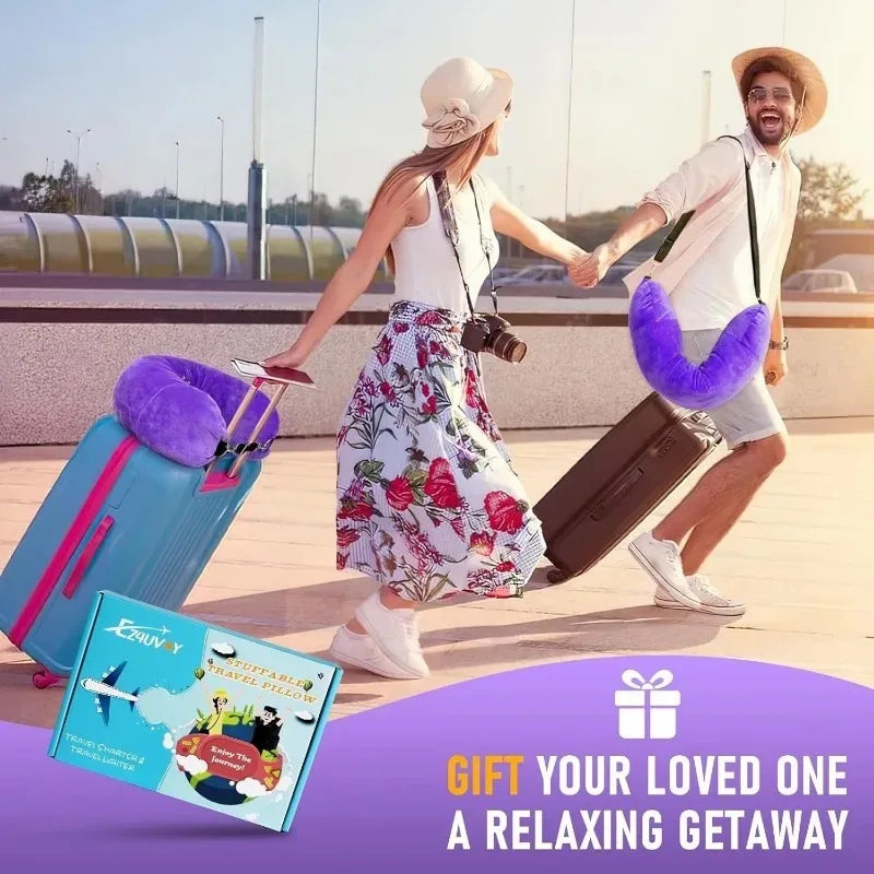 Funda de almohada de cuello en U de terciopelo – Rellenable con ropa, para viajes en avión