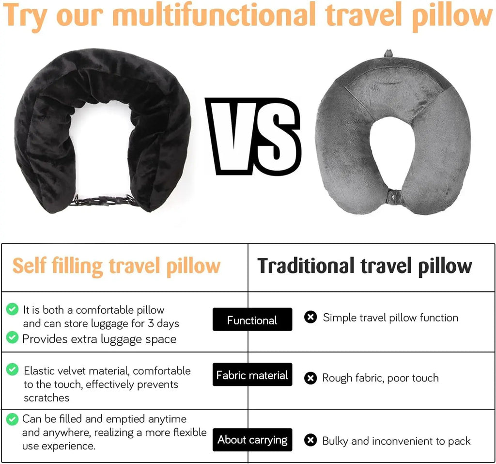 Funda de almohada de cuello en U de terciopelo – Rellenable con ropa, para viajes en avión