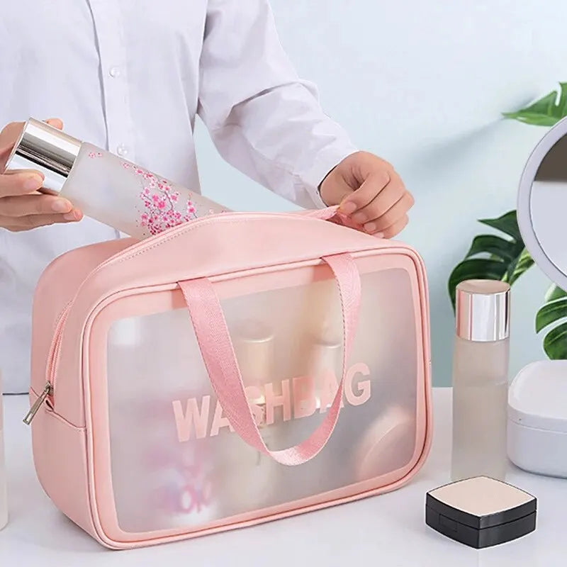 Neceser de viaje transparente PVC – Set 3 piezas con cremallera, bolsa maquillaje portátil