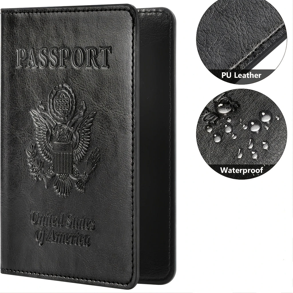 Funda para pasaporte con bloqueo RFID – Cartera de viaje en cuero PU con tarjetero