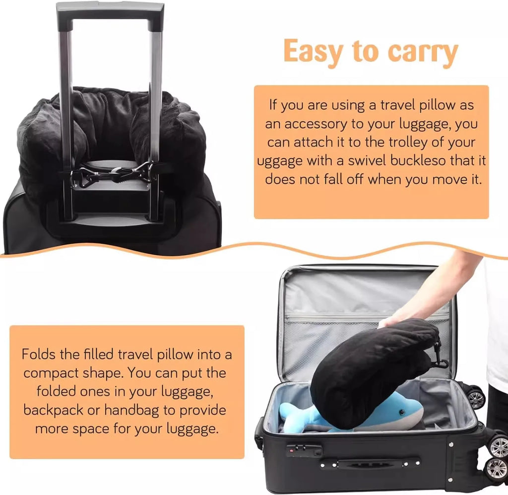 Funda de almohada de cuello en U de terciopelo – Rellenable con ropa, para viajes en avión