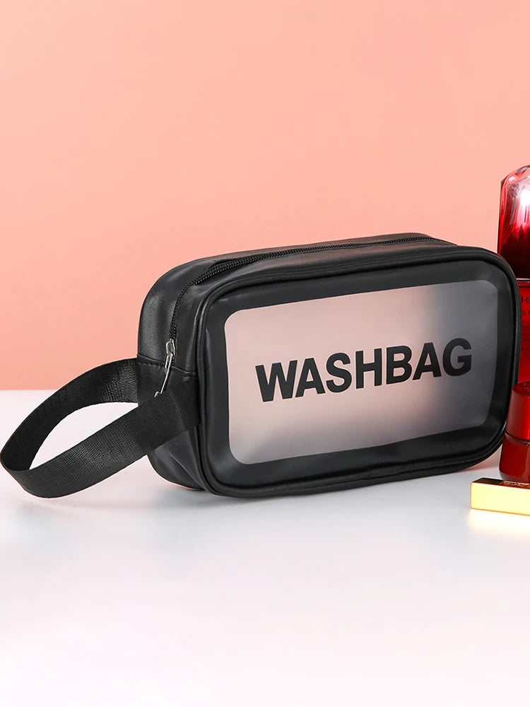 Neceser de viaje transparente PVC – Set 3 piezas con cremallera, bolsa maquillaje portátil