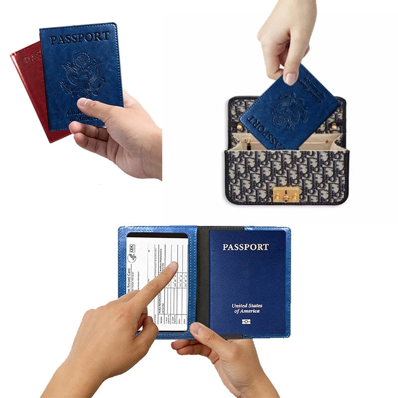 Funda para pasaporte con bloqueo RFID – Cartera de viaje en cuero PU con tarjetero
