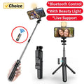 Palo selfie con trípode, luz LED y mando Bluetooth – Extensible hasta 71 cm