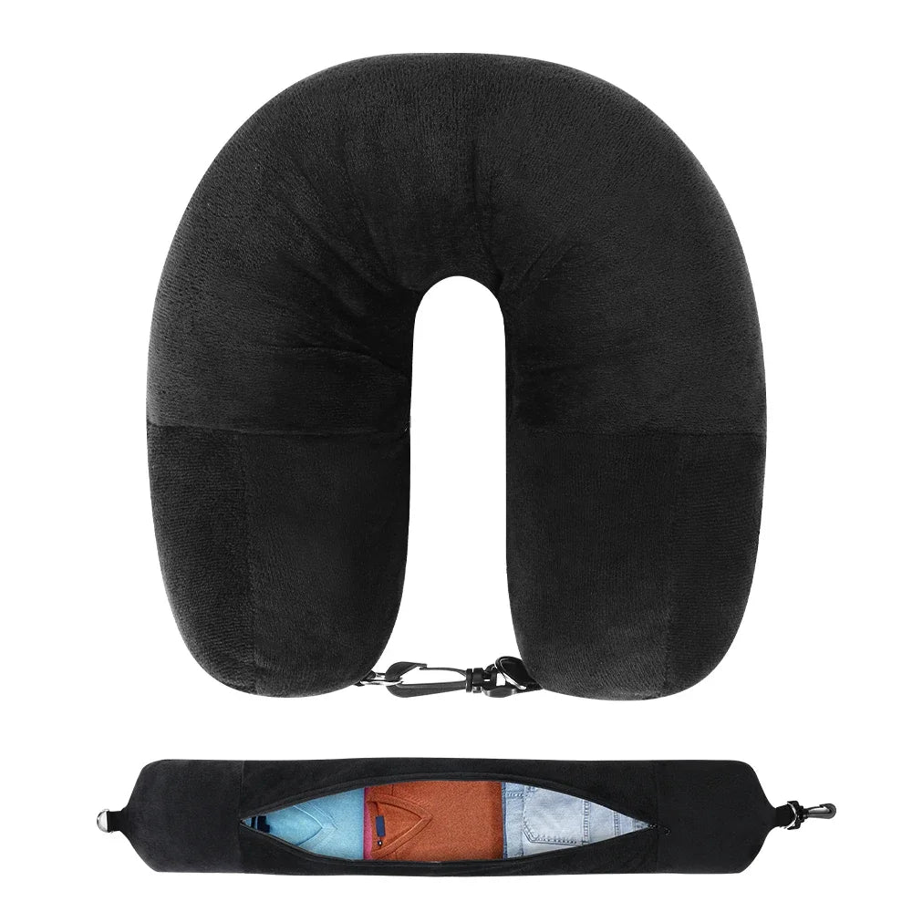 Funda de almohada de cuello en U de terciopelo – Rellenable con ropa, para viajes en avión