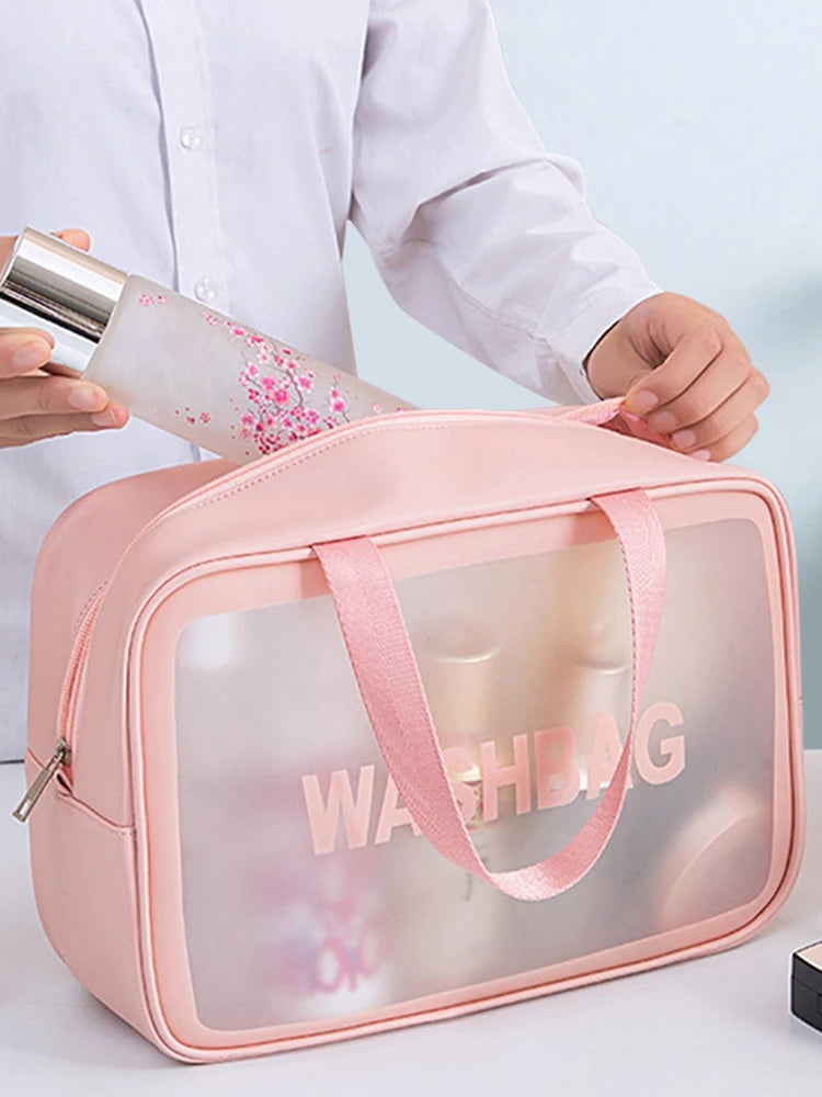 Neceser de viaje transparente PVC – Set 3 piezas con cremallera, bolsa maquillaje portátil