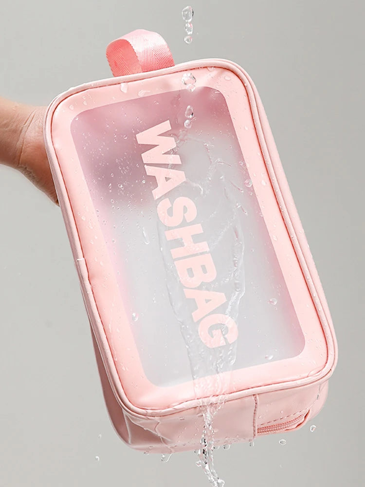 Neceser de viaje transparente PVC – Set 3 piezas con cremallera, bolsa maquillaje portátil