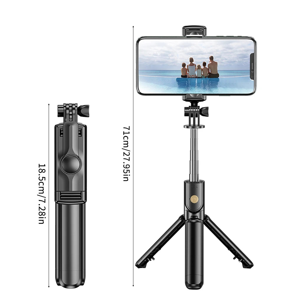 Palo selfie con trípode, luz LED y mando Bluetooth – Extensible hasta 71 cm
