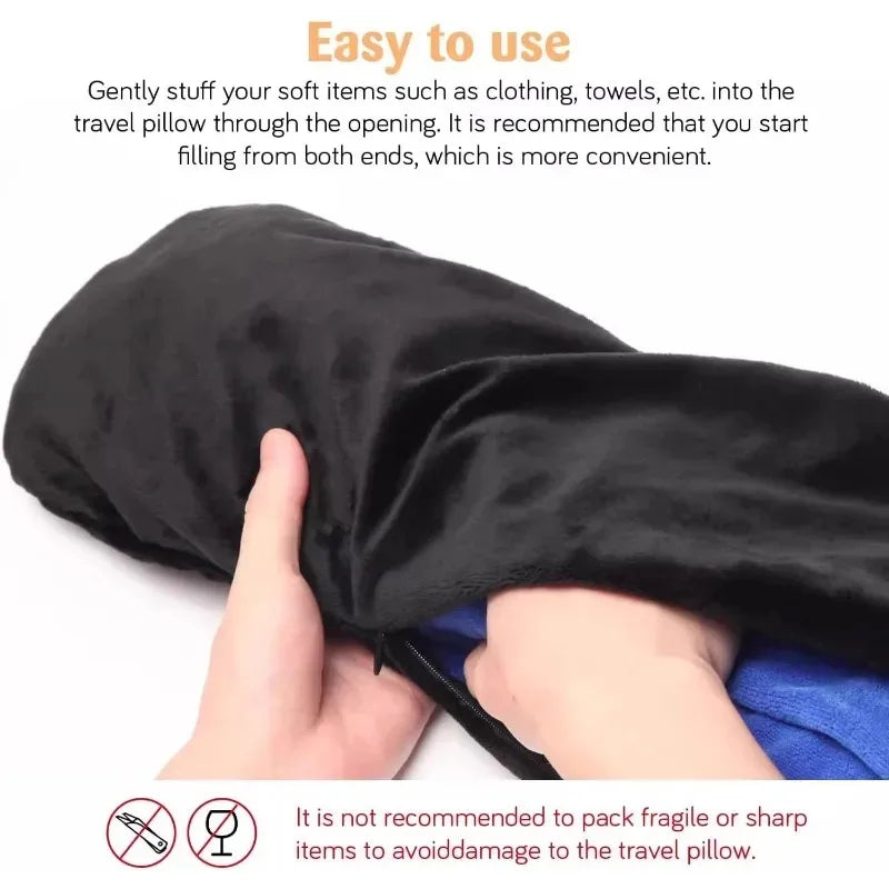 Funda de almohada de cuello en U de terciopelo – Rellenable con ropa, para viajes en avión