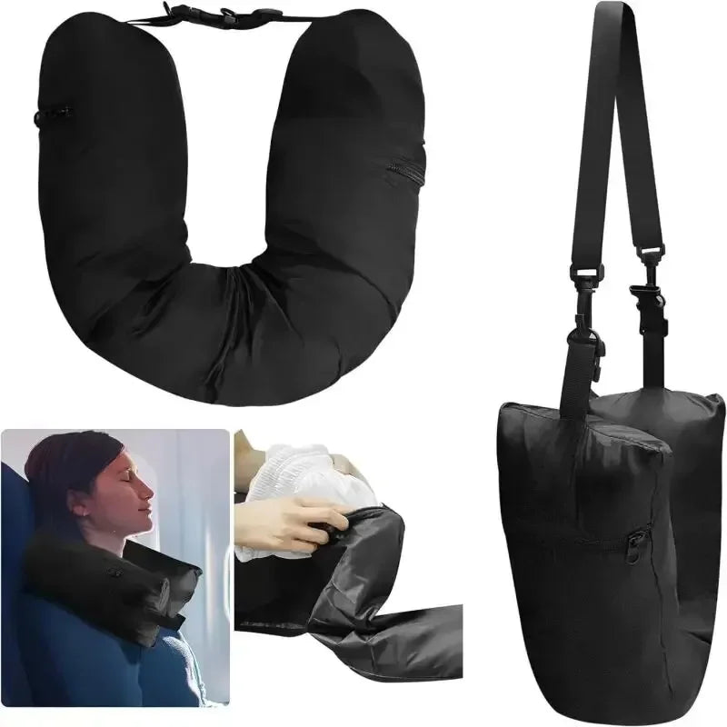 Funda de almohada de viaje rellenable – Cojín de cuello para avión, plegable y portátil