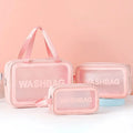 Neceser de viaje transparente PVC – Set 3 piezas con cremallera, bolsa maquillaje portátil