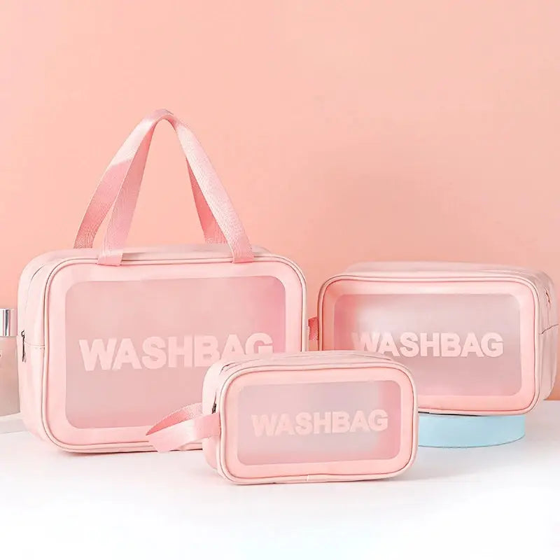 Neceser de viaje transparente PVC – Set 3 piezas con cremallera, bolsa maquillaje portátil