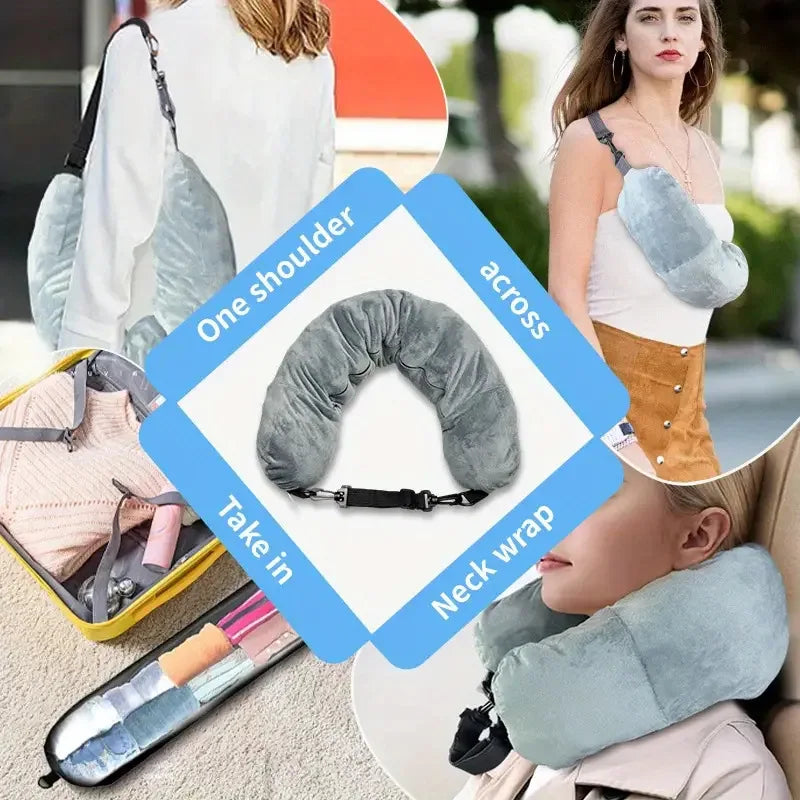 Funda de almohada de cuello en U de terciopelo – Rellenable con ropa, para viajes en avión