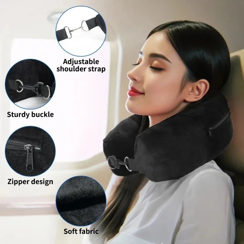 Funda de almohada de cuello en U de terciopelo – Rellenable con ropa, para viajes en avión