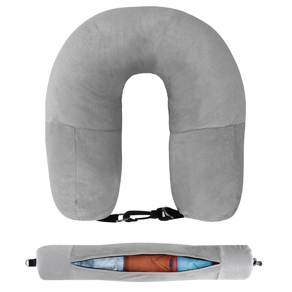 Funda de almohada de cuello en U de terciopelo – Rellenable con ropa, para viajes en avión