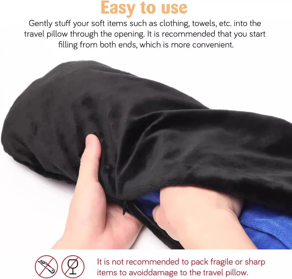 Funda de almohada de cuello en U de terciopelo – Rellenable con ropa, para viajes en avión