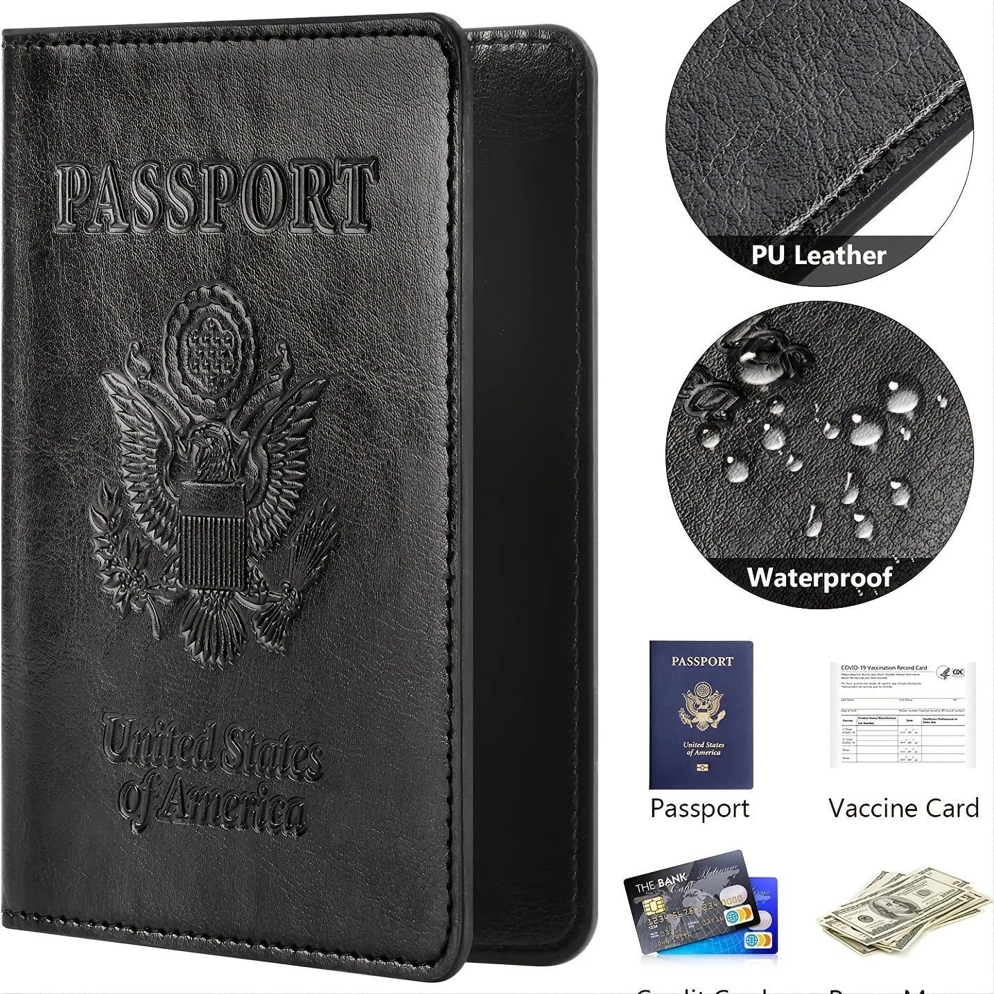 Funda para pasaporte con bloqueo RFID – Cartera de viaje en cuero PU con tarjetero