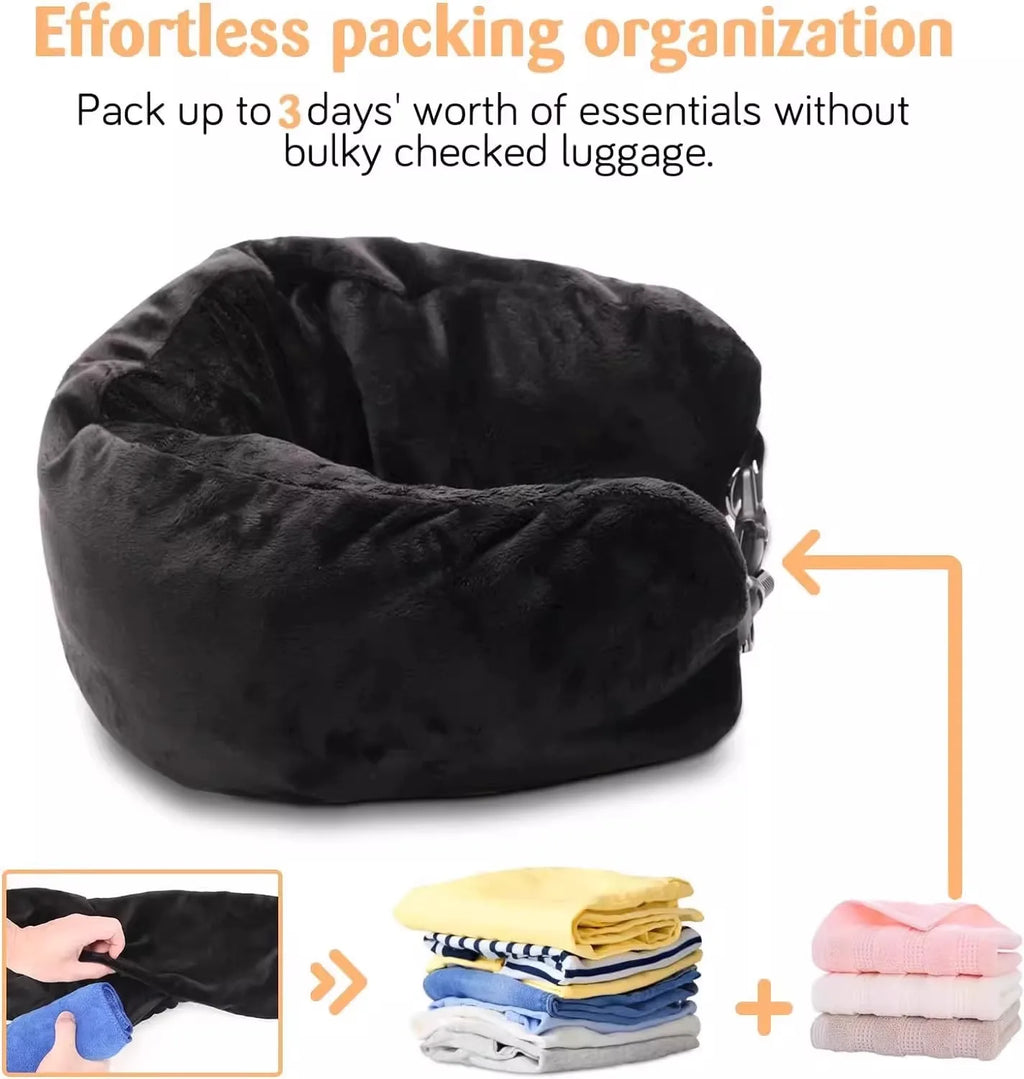 Funda de almohada de cuello en U de terciopelo – Rellenable con ropa, para viajes en avión