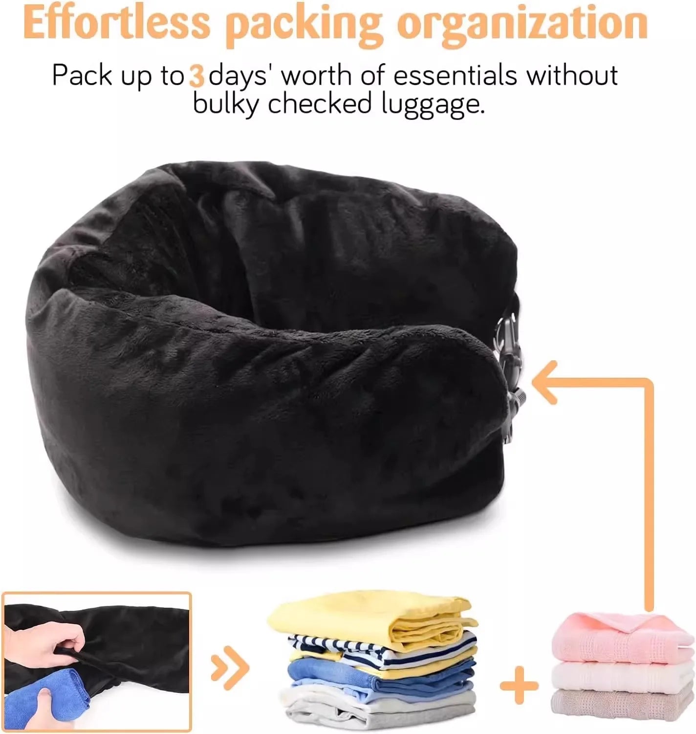 Funda de almohada de cuello en U de terciopelo – Rellenable con ropa, para viajes en avión