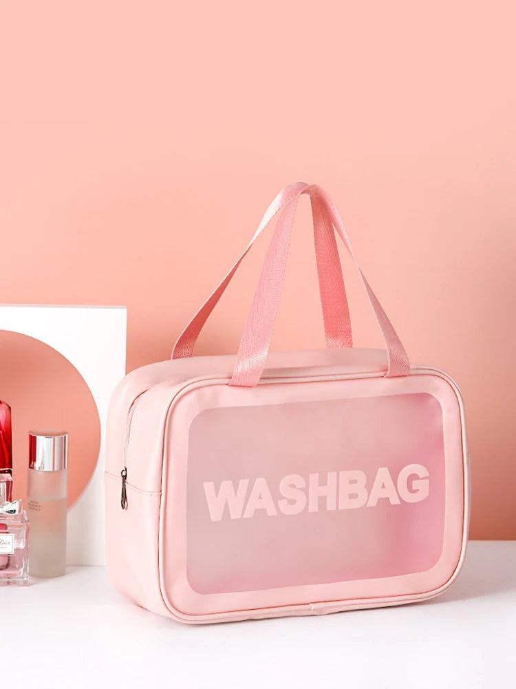 Neceser de viaje transparente PVC – Set 3 piezas con cremallera, bolsa maquillaje portátil
