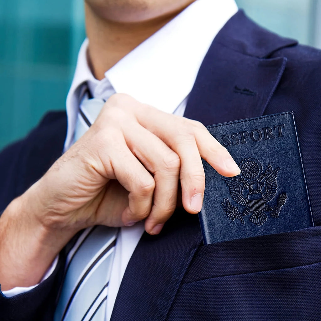 Funda para pasaporte con bloqueo RFID – Cartera de viaje en cuero PU con tarjetero
