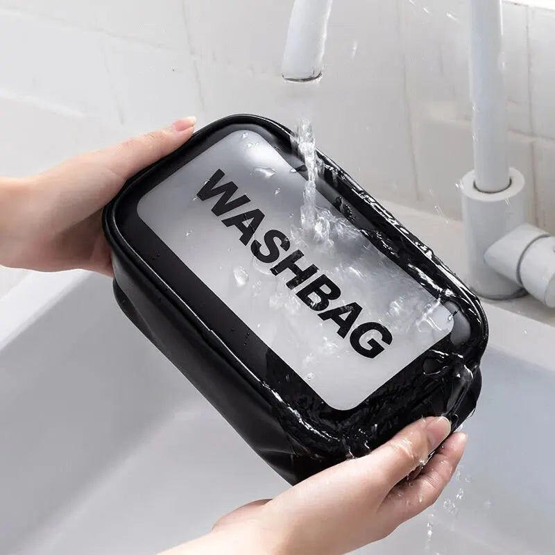 Neceser de viaje transparente PVC – Set 3 piezas con cremallera, bolsa maquillaje portátil