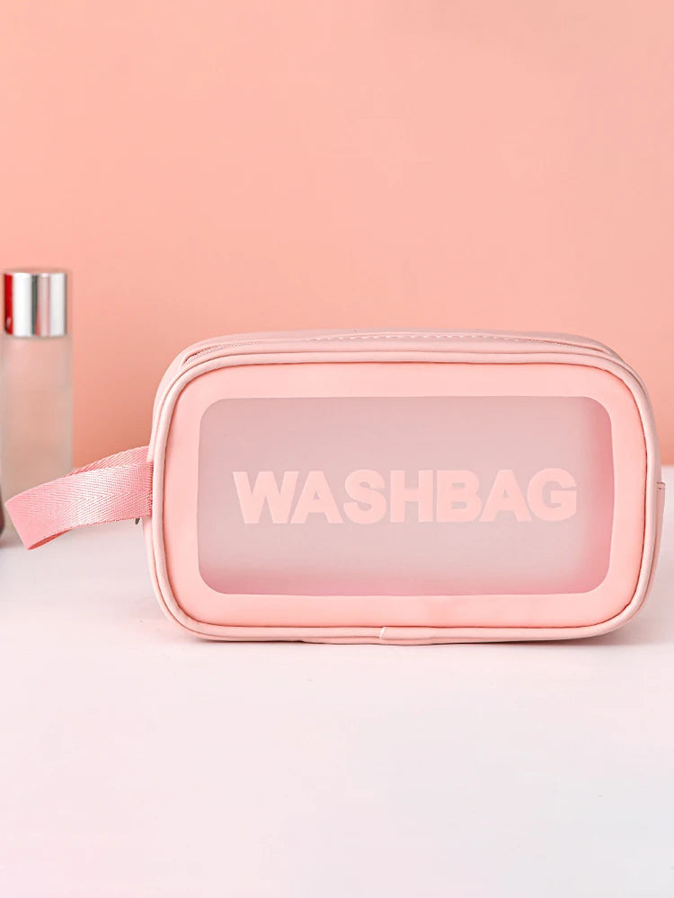Neceser de viaje transparente PVC – Set 3 piezas con cremallera, bolsa maquillaje portátil