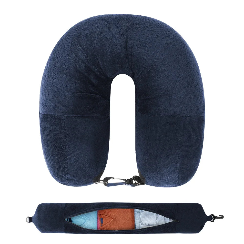 Funda de almohada de cuello en U de terciopelo – Rellenable con ropa, para viajes en avión