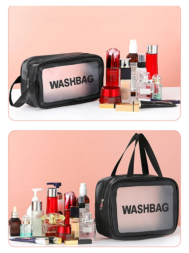 Neceser de viaje transparente PVC – Set 3 piezas con cremallera, bolsa maquillaje portátil