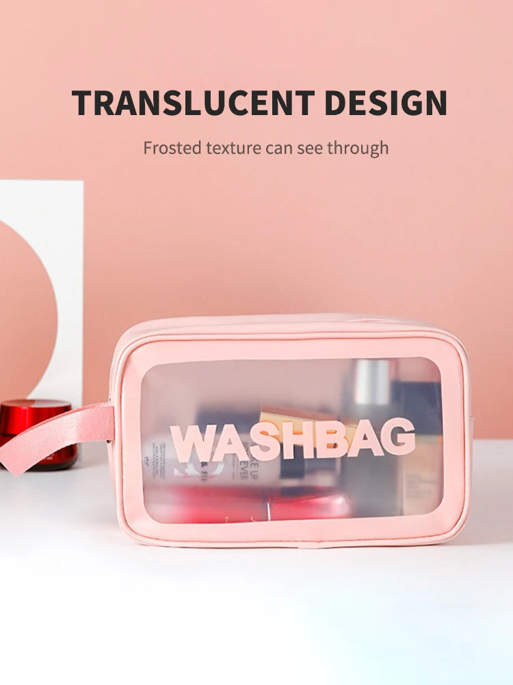 Neceser de viaje transparente PVC – Set 3 piezas con cremallera, bolsa maquillaje portátil