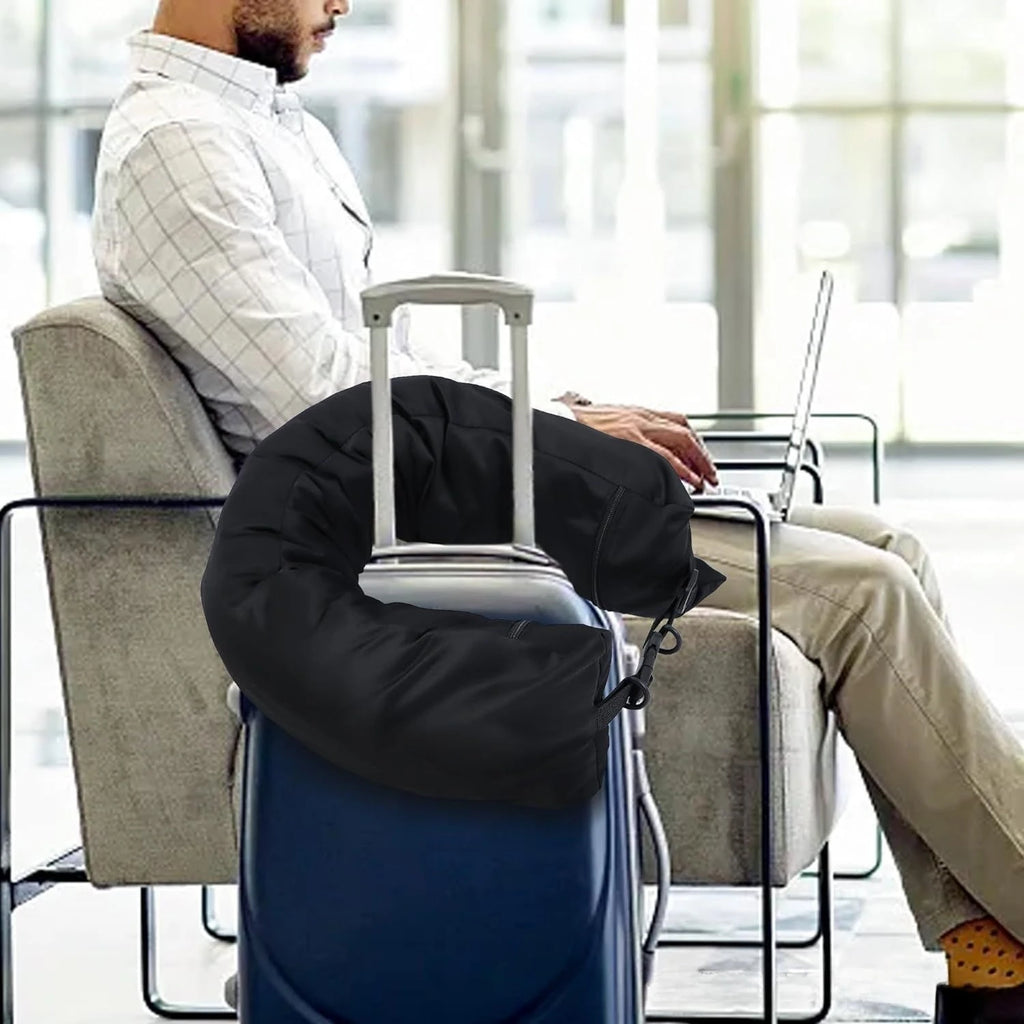Funda de almohada de cuello en U de terciopelo – Rellenable con ropa, para viajes en avión