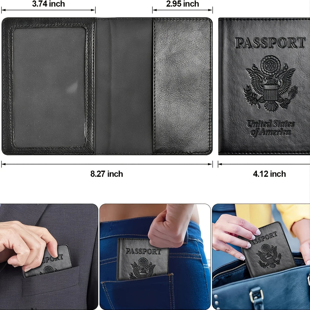 Funda para pasaporte con bloqueo RFID – Cartera de viaje en cuero PU con tarjetero
