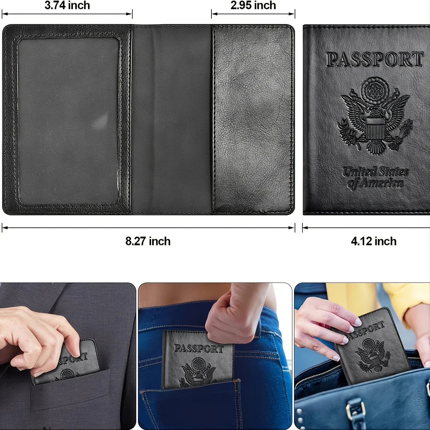 Funda para pasaporte con bloqueo RFID – Cartera de viaje en cuero PU con tarjetero