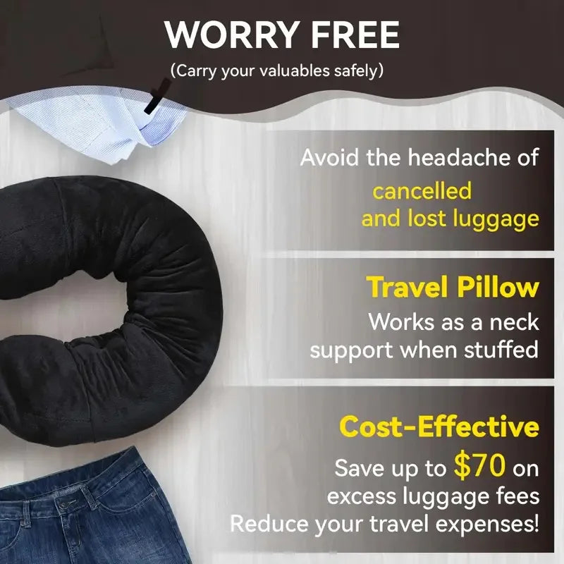 Funda de almohada de cuello en U de terciopelo – Rellenable con ropa, para viajes en avión