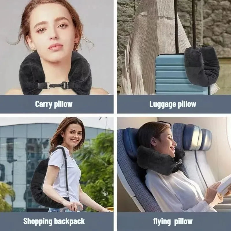 Funda de almohada de cuello en U de terciopelo – Rellenable con ropa, para viajes en avión