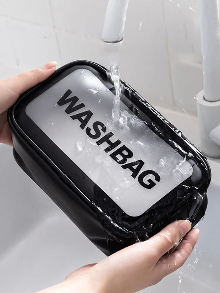 Neceser de viaje transparente PVC – Set 3 piezas con cremallera, bolsa maquillaje portátil
